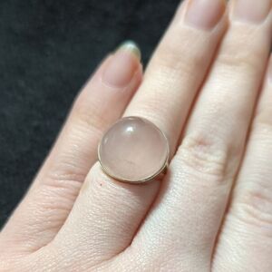 Sterling Silver Pastel Pink Rose Quartz Gemstone Domed Statement Ring - Size 5
